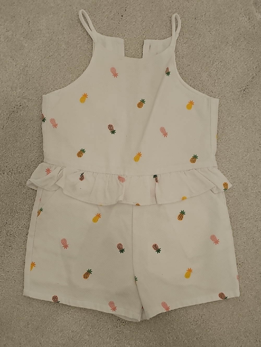 Janie and Jack White Pineapple Print Romper with Ruffle Waist Age 4